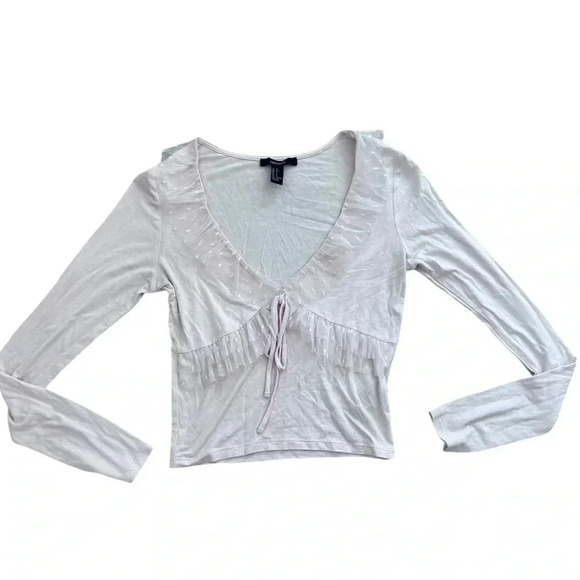 Baby Pink Low Cut Top with Ruffles long sleeve top, Size Small - Picture 5 of 7